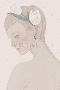 海报设计插画图片_气质型带花的外国文艺女人海报设计