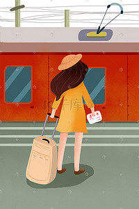 坐火车插画图片_小清新开学季坐火车上学插画
