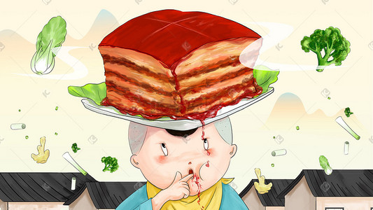 中国风建筑插图插画图片_中国风手绘东坡肉插图
