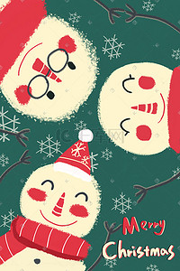 复古剪纸圣诞节雪人一家扁平手绘插画圣诞