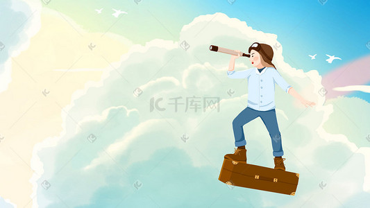 翱翔的雄鹰插画图片_励志 梦想 翱翔 旅行 望远镜 天空