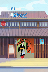日本文化插画图片_日本 建筑 艺妓 文化