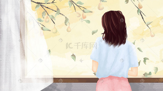 远方插画图片_白露女孩眺望远方风景