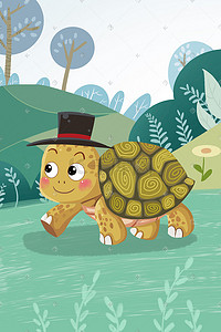小动物可爱插画图片_可爱小乌龟手绘插画