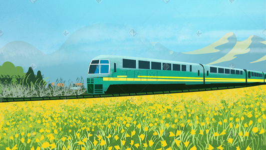 广州地铁旅游插画图片_春天旅游踏春风景
