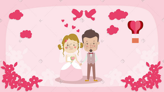 卡通边框插画图片_一对可爱的卡通情侣婚庆