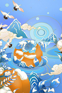冬日大雪插画图片_霜降立冬大雪冬至冬天冬日蓝色中国风工笔