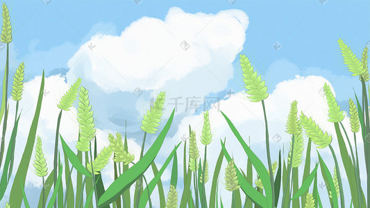 二十四节气小满小麦风景插画