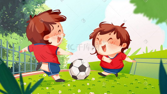 踢足球插画图片_踢足球儿童手绘插画欧洲杯
