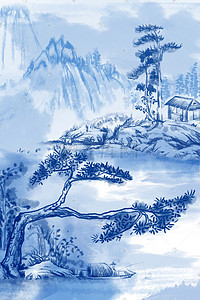青花瓷山水风景画