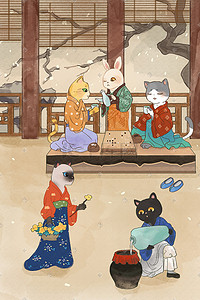 陕西酒文化插画图片_动物拟人古代人物生活图鉴