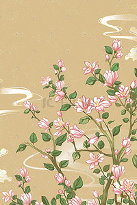 广州复古插画图片_复古唯美卡通春季细腻花卉古风工笔画配图