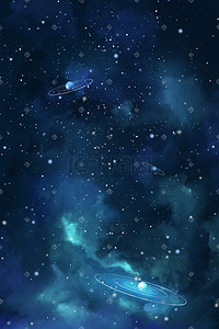 星空背景插画图片_深蓝色唯美卡通梦幻幻想星空星球风景配图