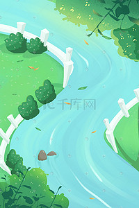 河流logo插画图片_春天河流植物河草地环保背景