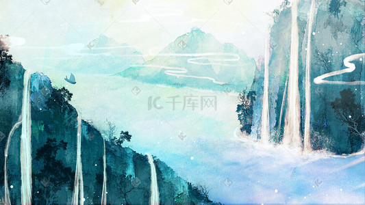 中国国际大学生创新大赛插画图片_中国风水墨水彩古风山水背景