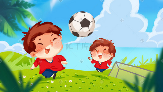 世界杯手绘插画图片_踢足球儿童手绘插画欧洲杯欧洲杯