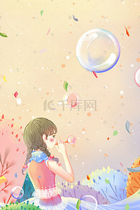 水泡插画图片_彩色唯美治愈卡通六一儿童节节日童趣配图六一