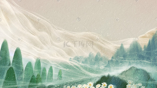 小白花插画图片_水彩童话风春分春天绿林花地风景插图