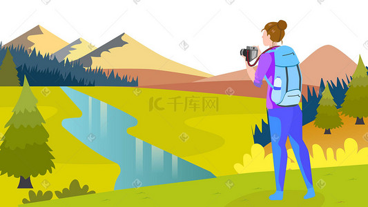 登山旅游插画图片_旅游爬山矢量扁平风插画