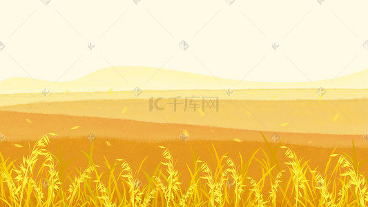 边框png简单插画图片_秋天黄色简单背景稻田水稻粮食