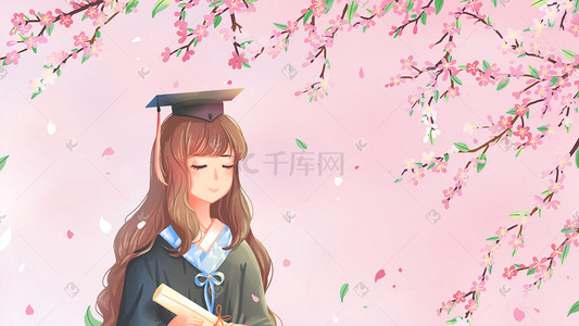 花梅花粉色梅花插画图片_粉色唯美卡通春季春天花季毕业季少女配图高考