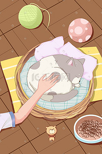猫咪插画图片_卡通小清新宠物猫咪日常生活插画