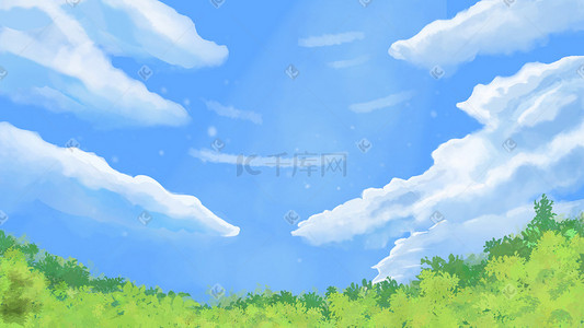 背景光炫光插画图片_夏天阳光天空蓝天白云草地插画背景