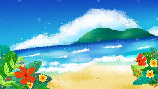 夏威夷风情插画图片_夏日风情海岛夏景