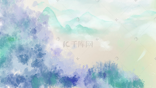 水墨天空插画图片_中国风秋天水彩水墨天空云山水背景