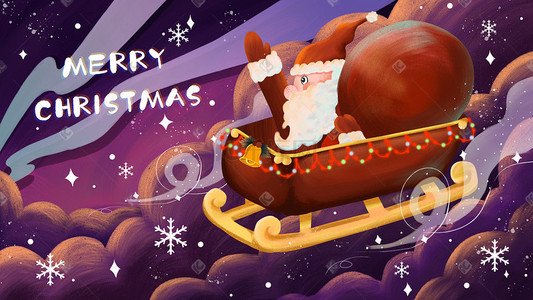 送礼插画图片_圣诞节圣诞老人拉雪橇送礼物圣诞