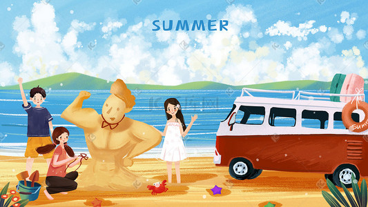 夏日小暑开车海边度假风景