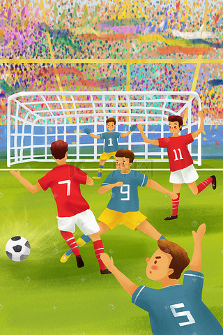足球插画图片_踢足球主题之大家一起踢足球场景欧洲杯