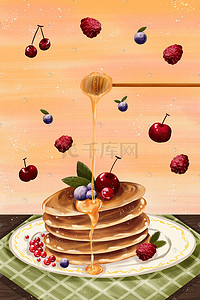 饼饼插画图片_松饼甜点美食下午茶蜂蜜
