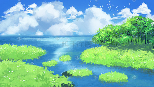 夏日清新植物插画图片_新海诚夏天清新场景