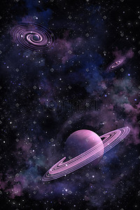 漂浮背景插画图片_紫色系宇宙背景星球
