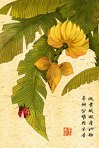 中国风古韵插画图片_香蕉树工笔画插画素材下载