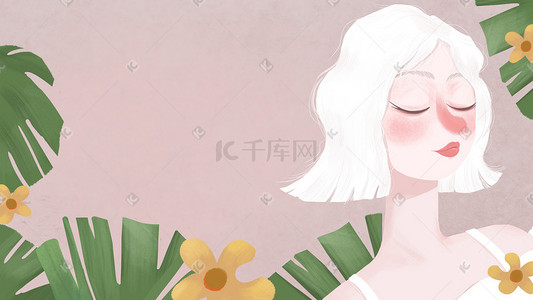 白发插画图片_睡梦中可爱的白发女孩