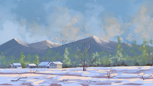 小寒插画图片_小寒主题之大雪风景场景