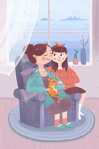 亲和插画图片_母亲节和母亲在一起的温暖时光