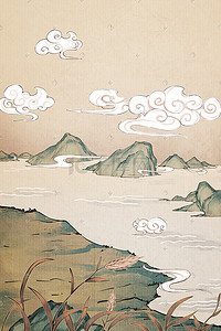 瑞士山脉插画图片_中国风古风工笔神话祥云山脉云堆天空背景