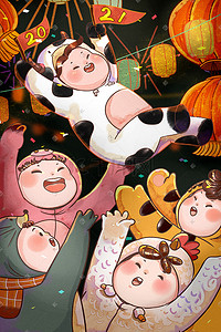 新年春节2021牛年创意插画