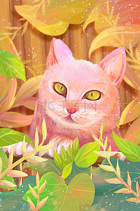 粉红色猫咪插画背景