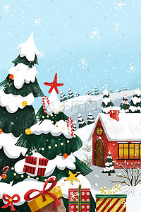 圣诞节礼物插画图片_圣诞下着大雪的圣诞节圣诞