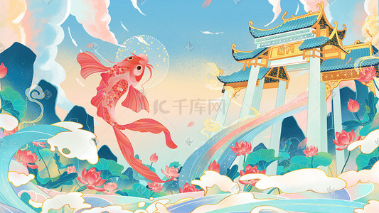 简洁大气2018插画图片_中国风高考国潮风鲤鱼跃龙门毕业季毕业