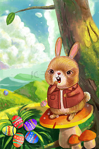 冬日彩蛋插画图片_复活节可爱兔子彩蛋插画