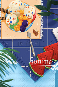 饼饼插画图片_水果冰激凌和松饼夏季美食