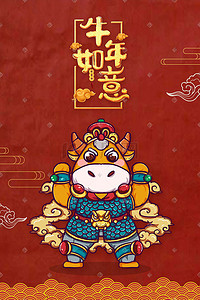 红色云纹纹插画图片_新年牛年祥云花纹云纹牛年如意