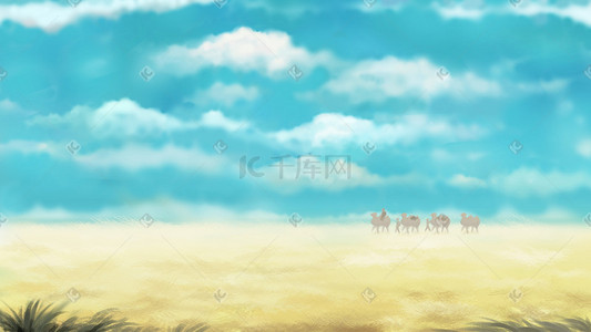 沙漠天空插画图片_天空夏季暖色调漫画风配图