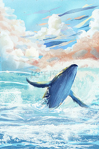 保护动植物插画图片_唯美治愈清新海水保护动物夏至春天大海