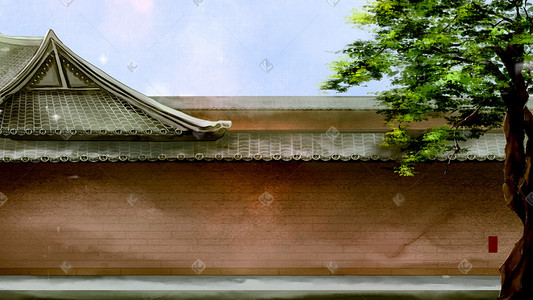 澳门园林插画图片_古风建筑中国风明清建筑古风场景园林背景